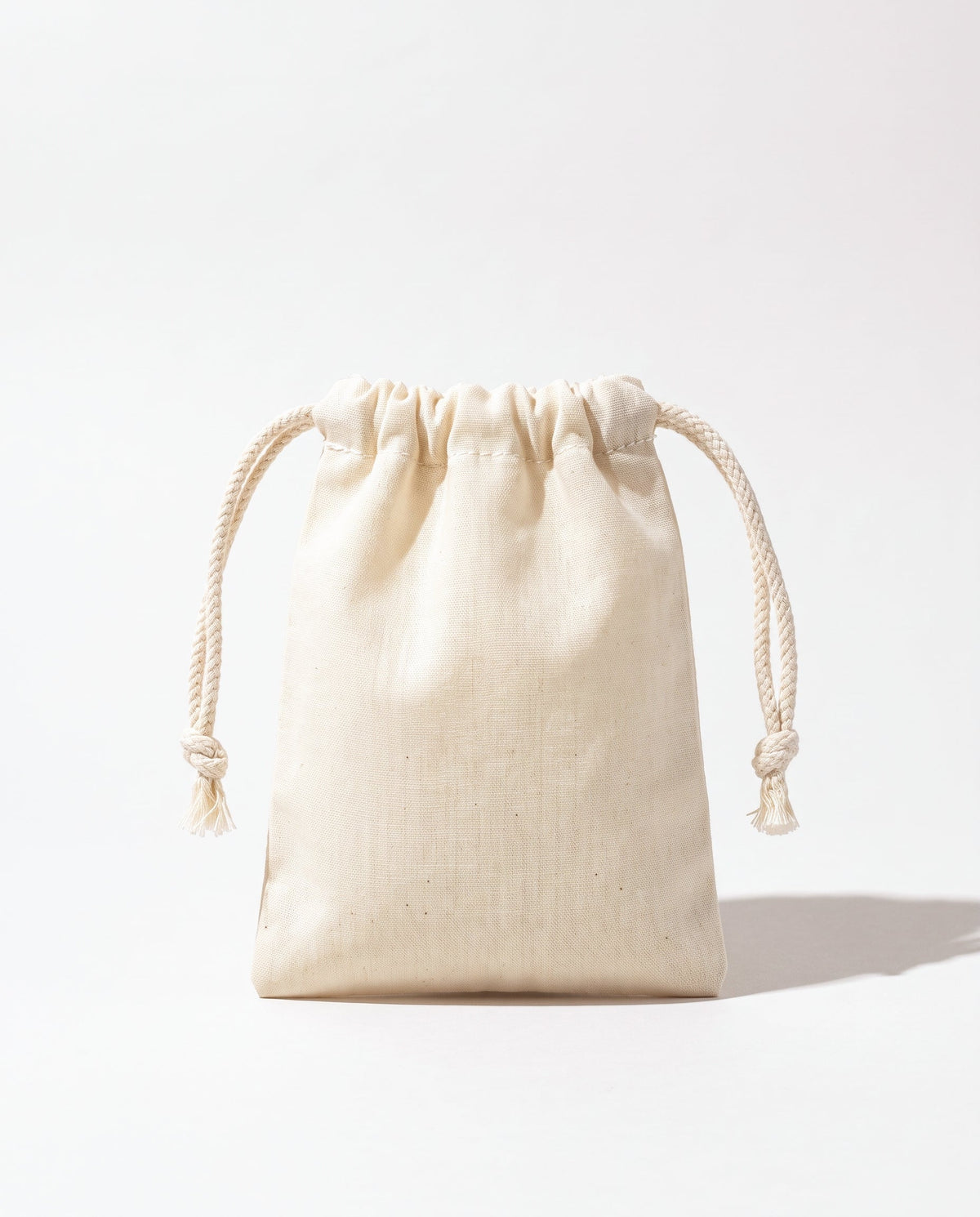 Natural cotton muslin double drawstring favor bag with braided cotton cords