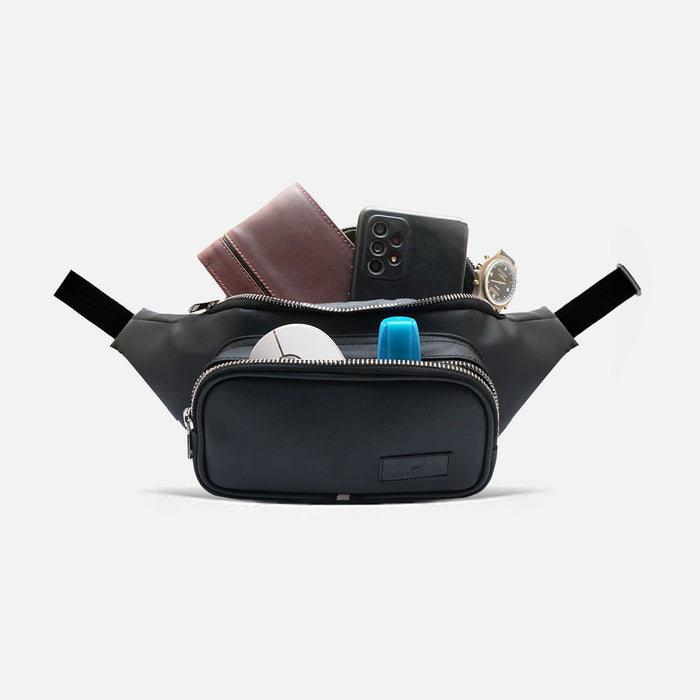 Double Zip Leather Fanny Pack