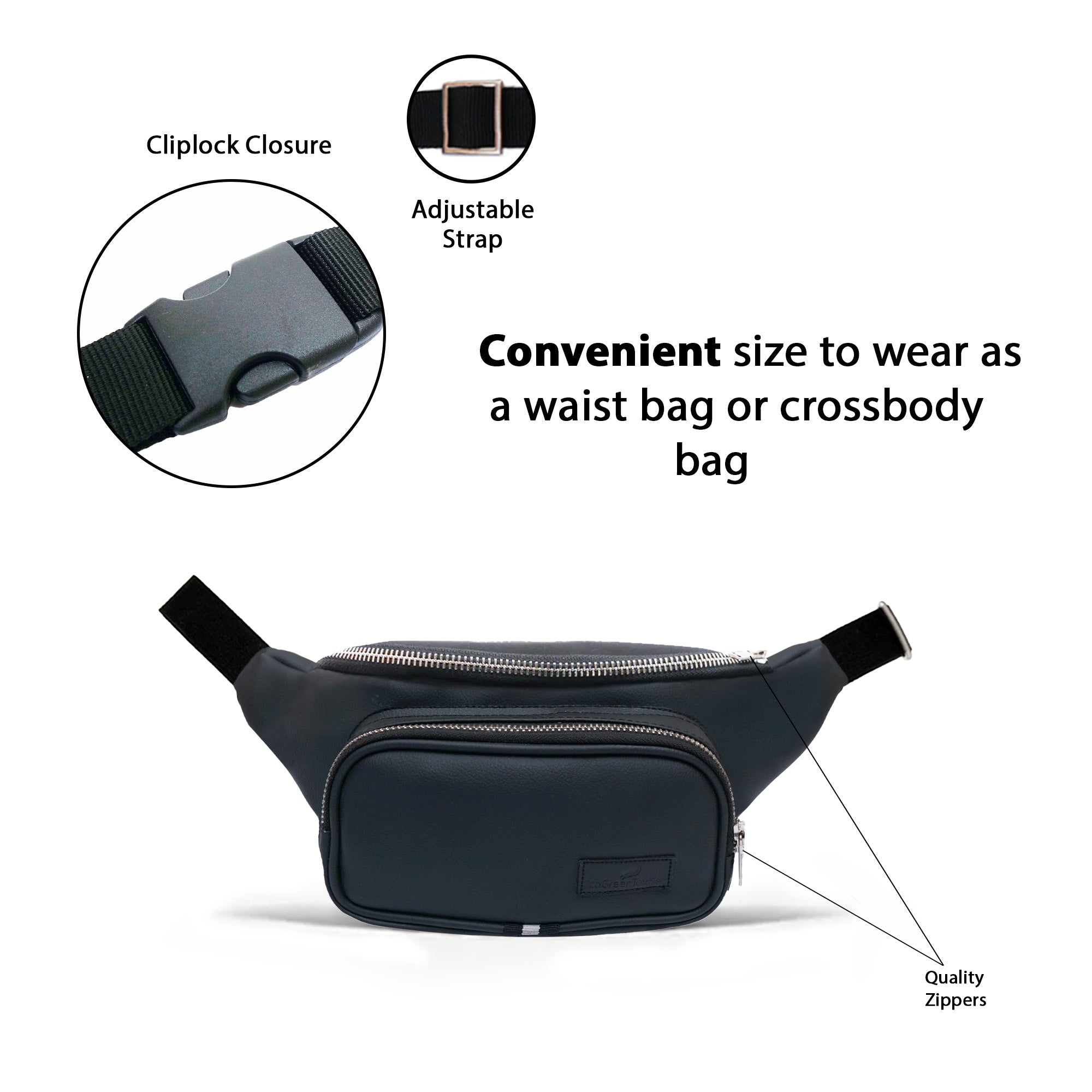 Double Zip Leather Fanny Pack