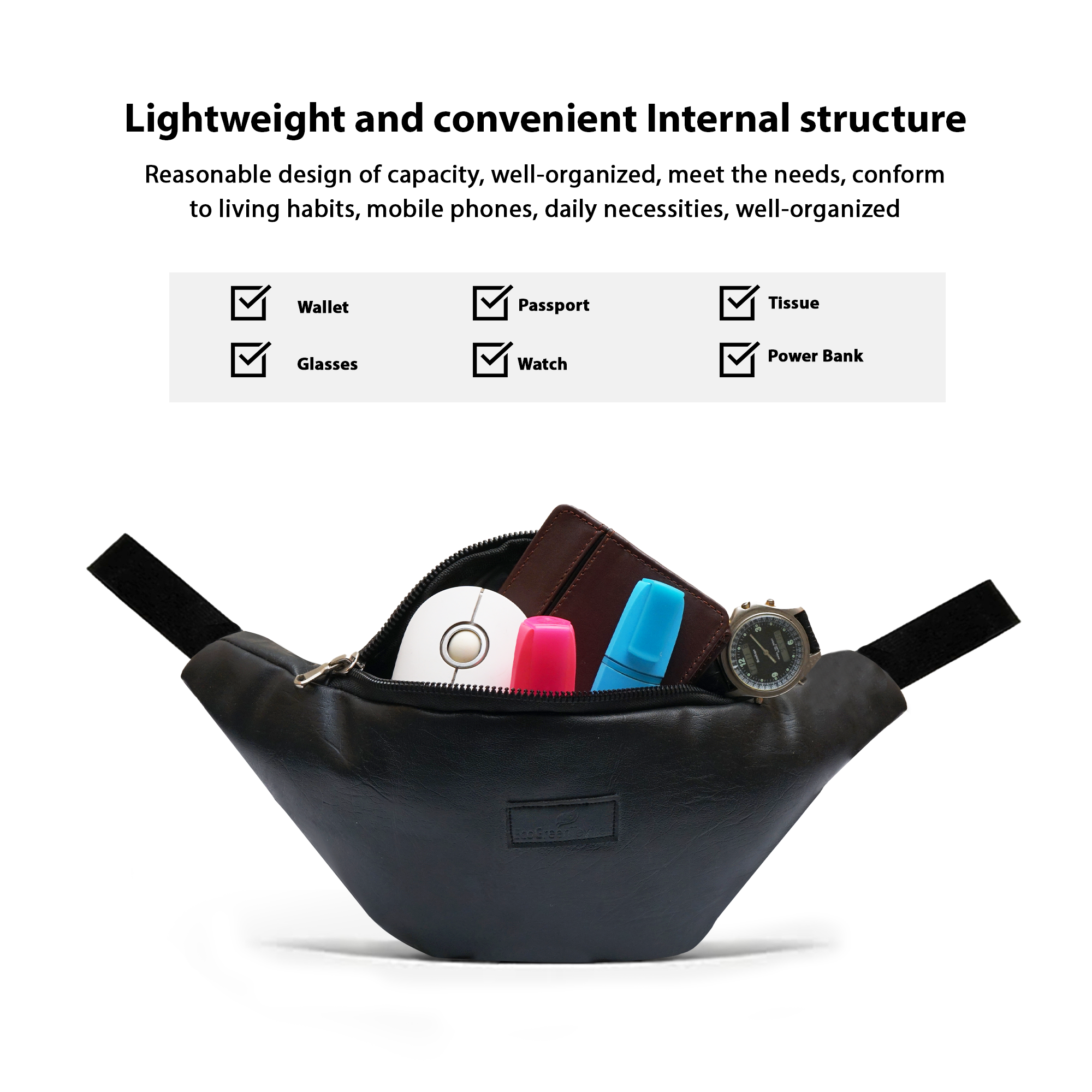 Single Zip Leather Fanny Pack