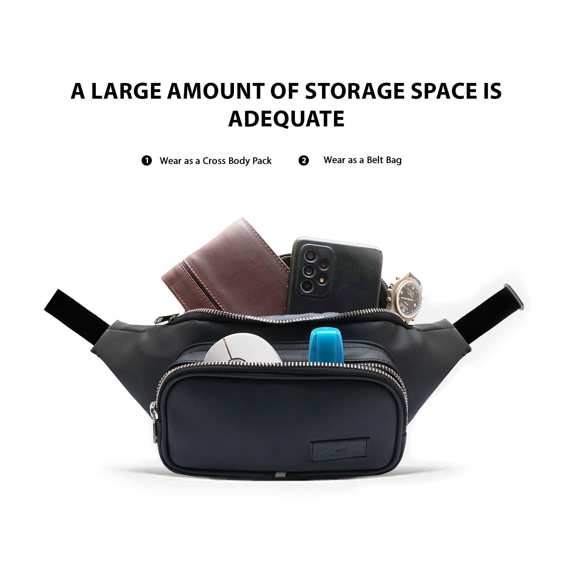 Double Zip Leather Fanny Pack