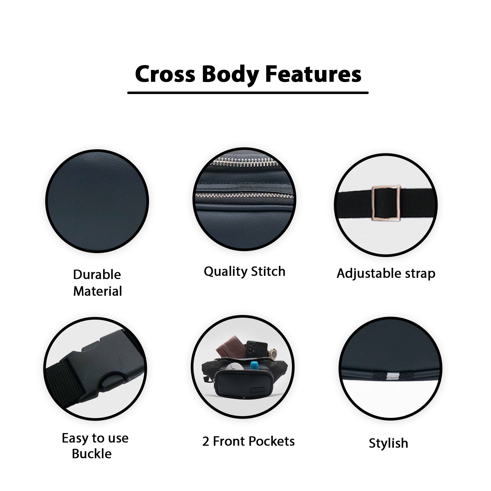 Double Zip Leather Fanny Pack