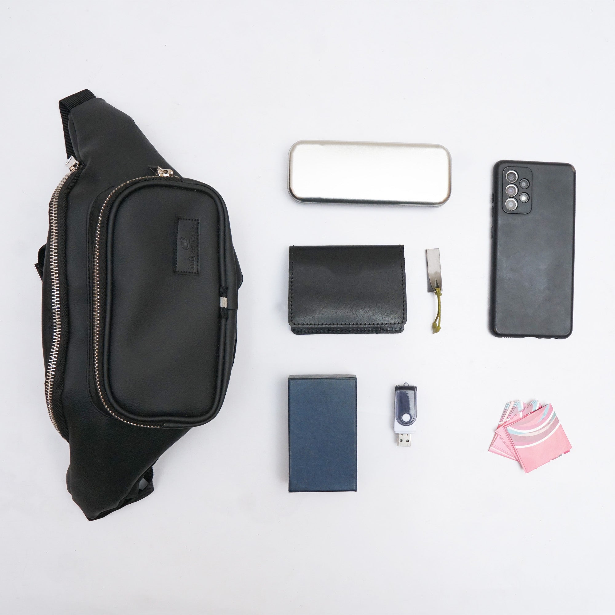 Double Zip Leather Fanny Pack