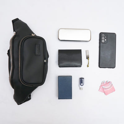 Double Zip Leather Fanny Pack