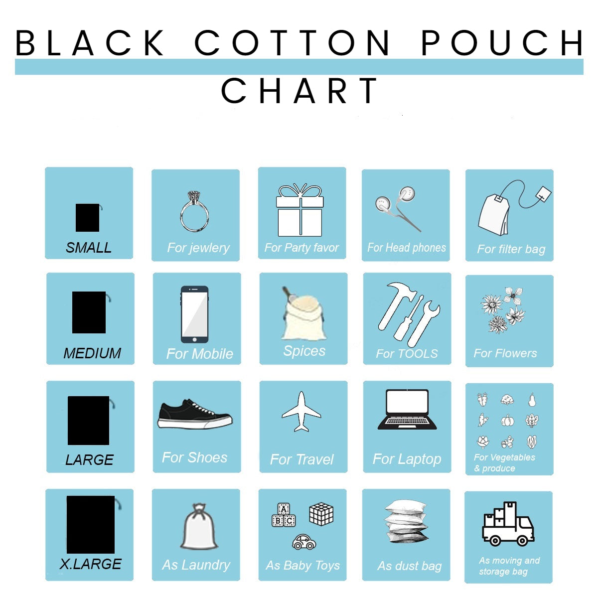 Midnight Black Cotton Pouch