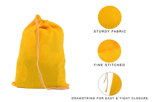 Yellow Cotton Single Drawstring Pouch for everyday use