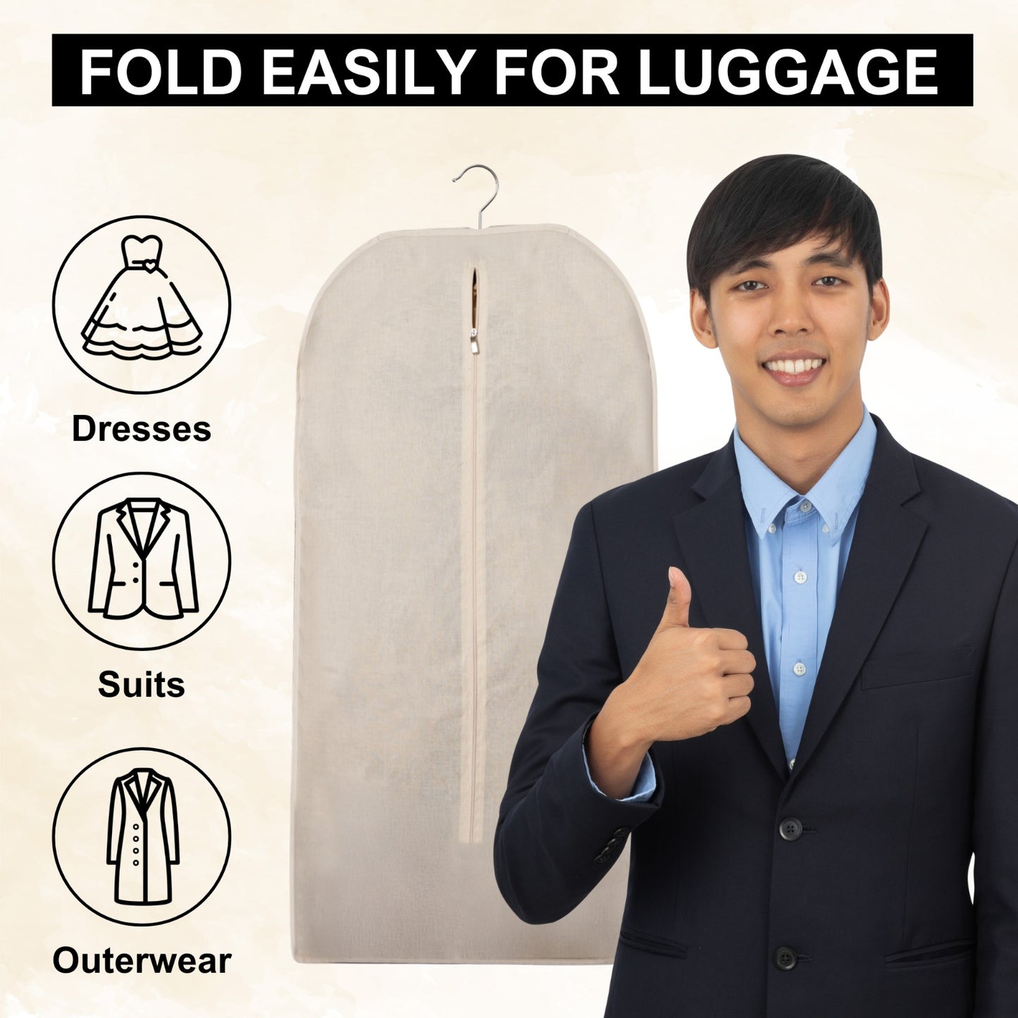 Cotton Zipper Garment bag, Wardrobe Organizer with Zip, Bridal Dress foldable Storage Bag, 100% Cotton Garment Protector