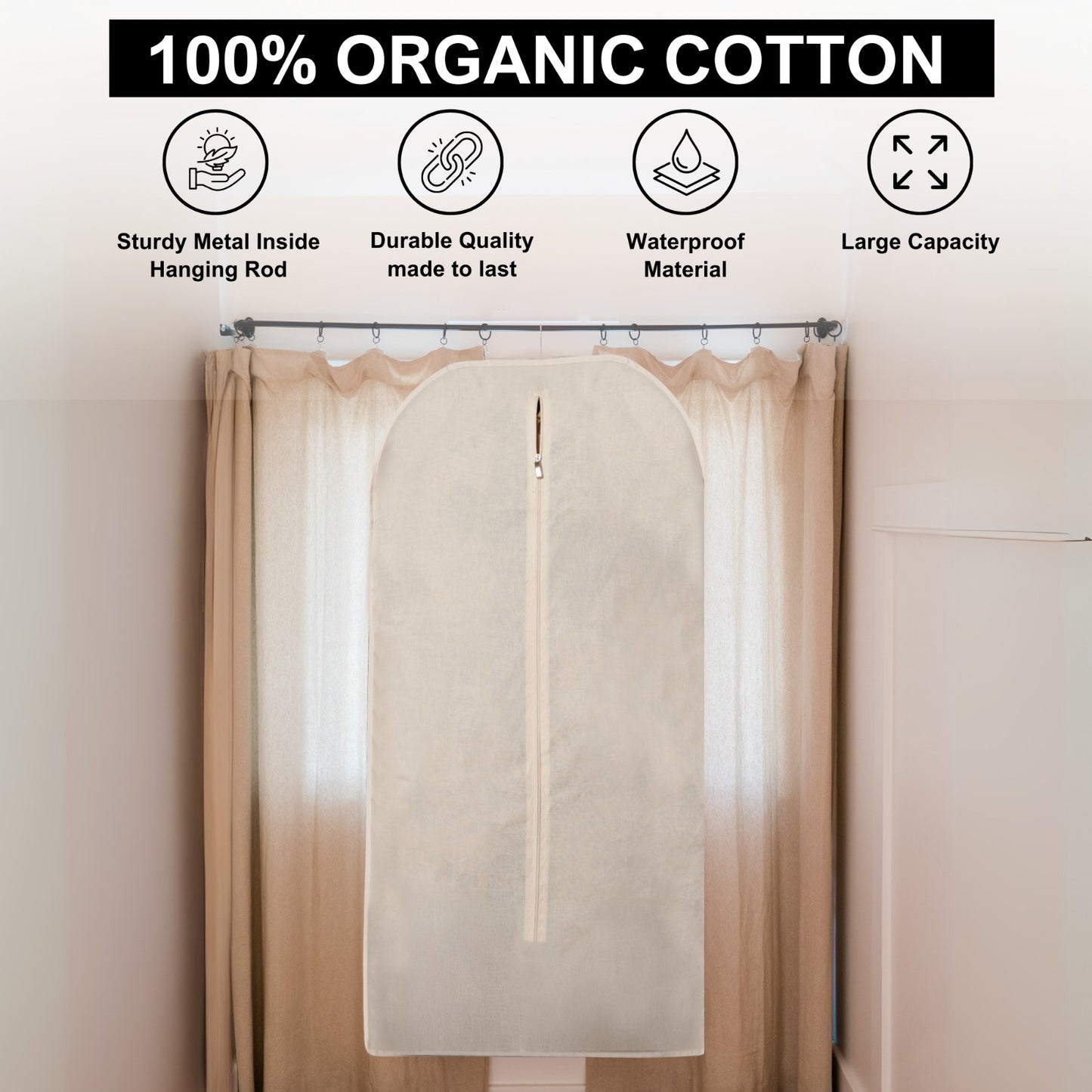 Cotton Zipper Garment bag, Wardrobe Organizer with Zip, Bridal Dress foldable Storage Bag, 100% Cotton Garment Protector