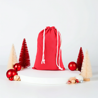 Berry red cotton drawstring pouch with double drawstring closure