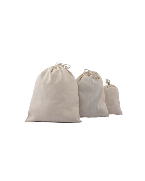 Cotton canvas double drawstring pouch in natural undyed canvas