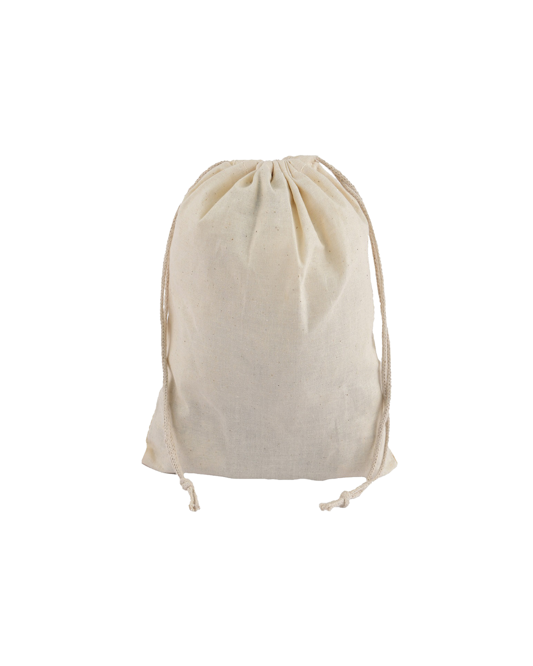 Classic natural cotton pouch with two drawstrings, shown unfilled