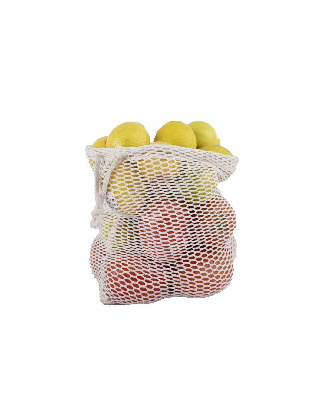 Natural cotton mesh drawstring pouch with open weave