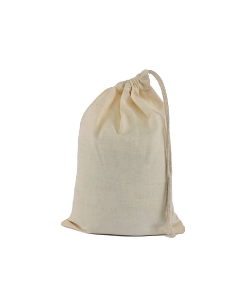 Natural cotton muslin drawstring pouch for produce and dry storage