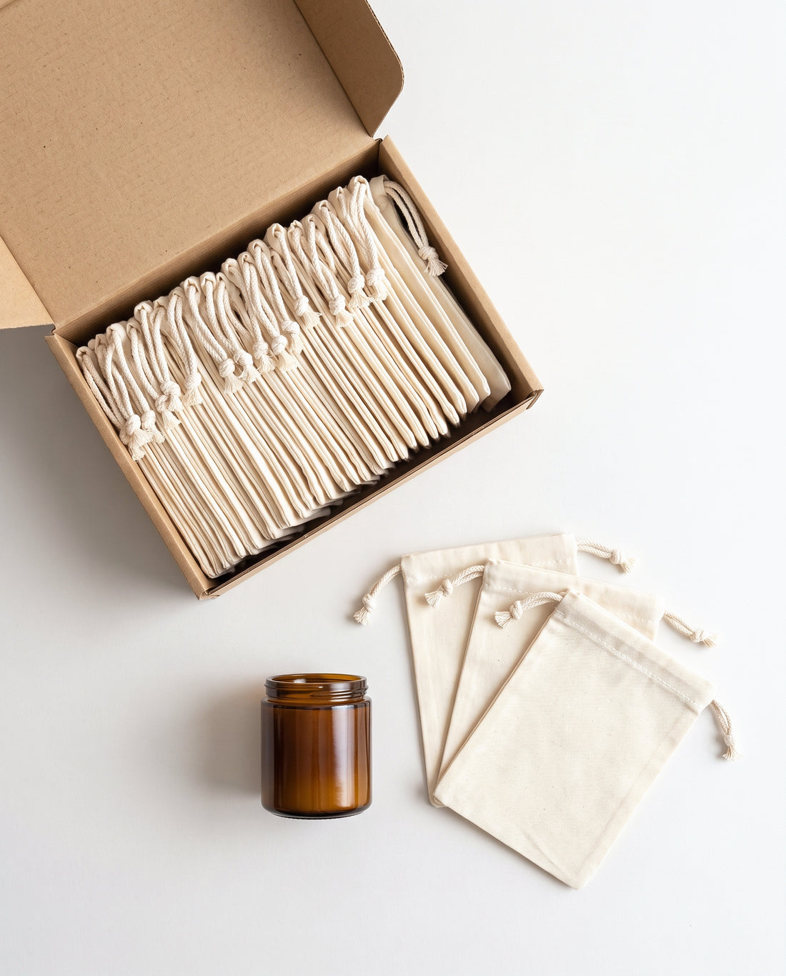 Wholesale box of plain natural cotton muslin double drawstring bags