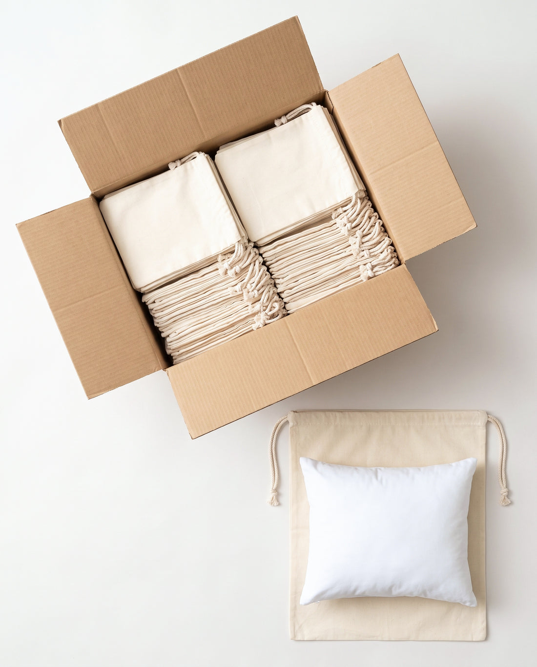 Wholesale box of plain natural cotton muslin double drawstring bags