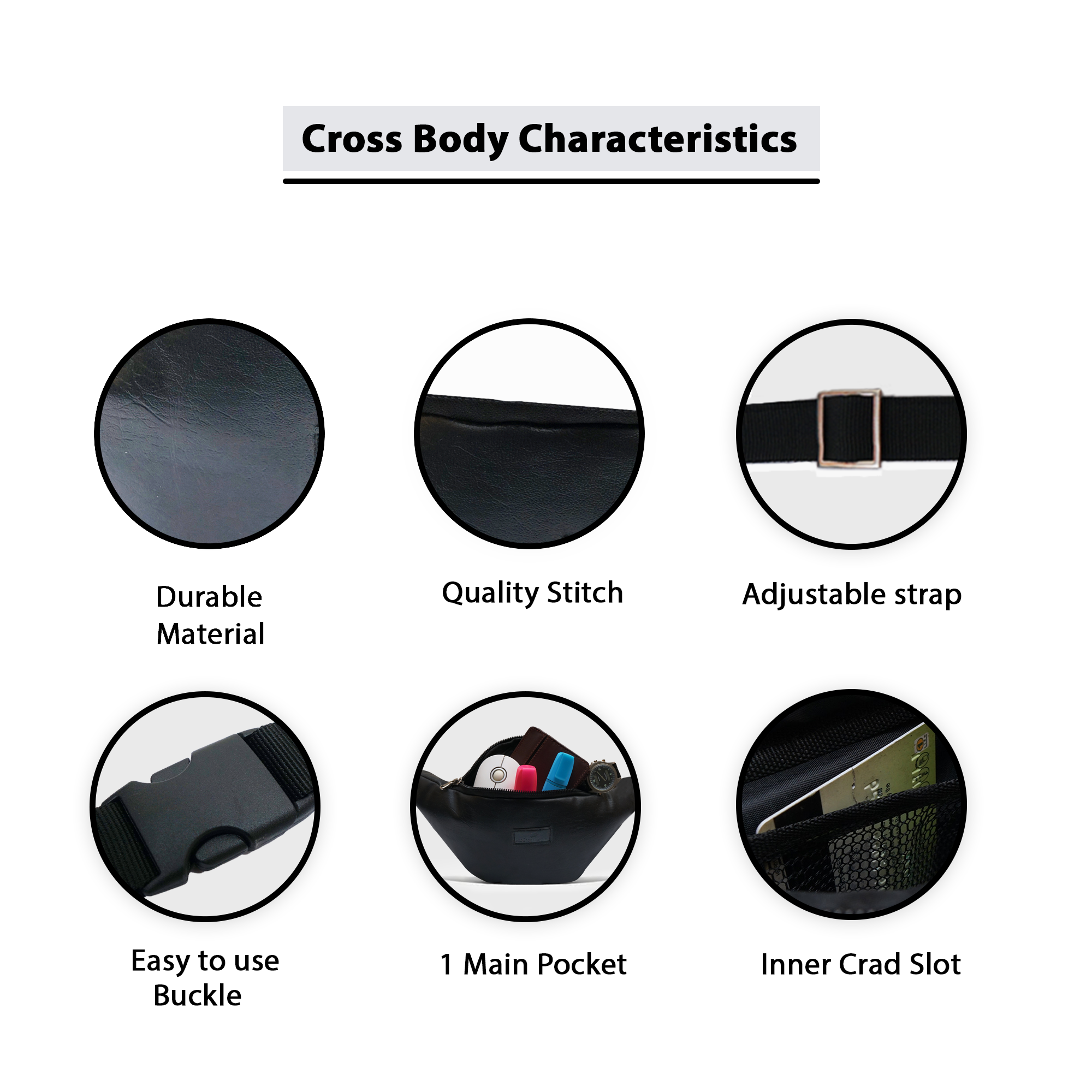 Single Zip Leather Fanny Pack