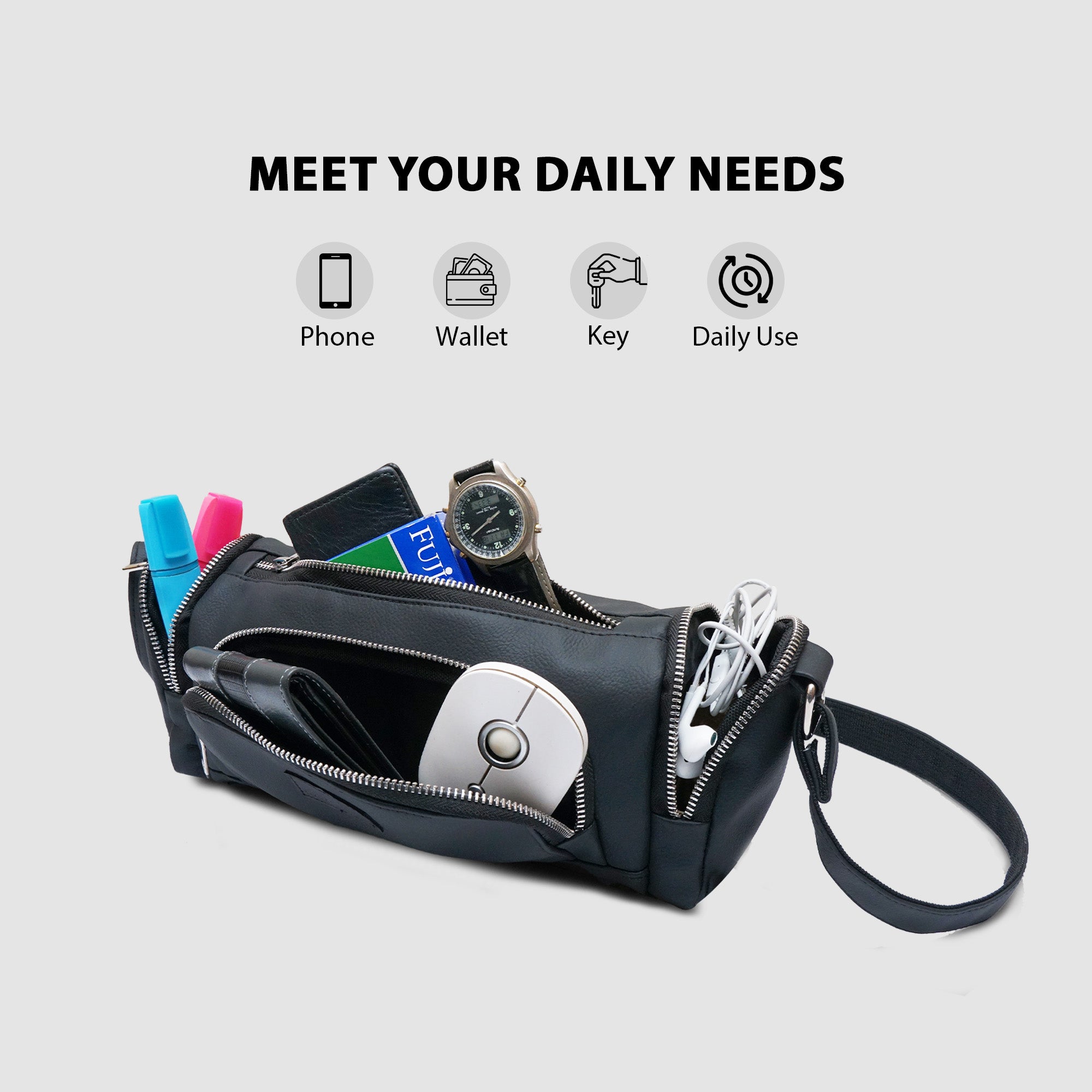 Multi-Pocket Leather Handbag