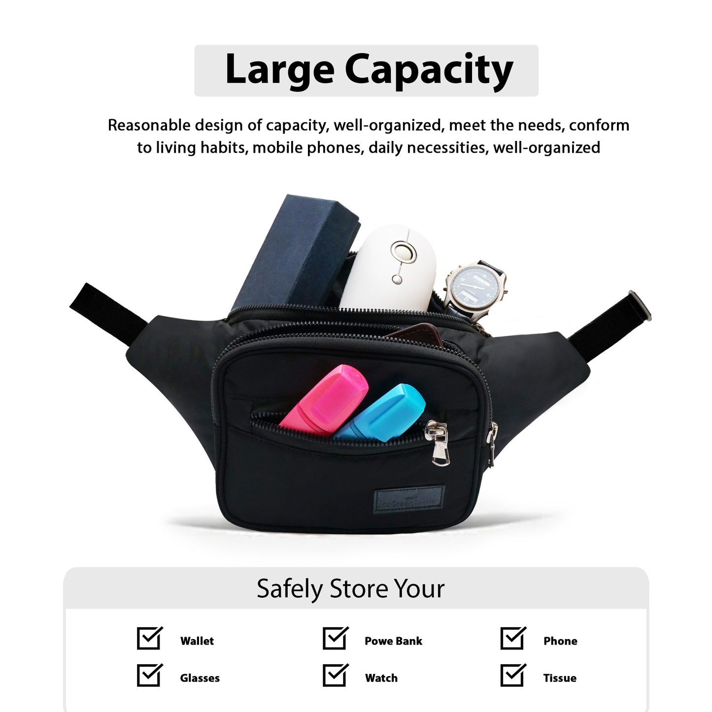 Triple Zip Premium Synthetic Leather Unisex Fanny pack, Adjustable waist and body Strap | Light-weight Waist bag (Copy)