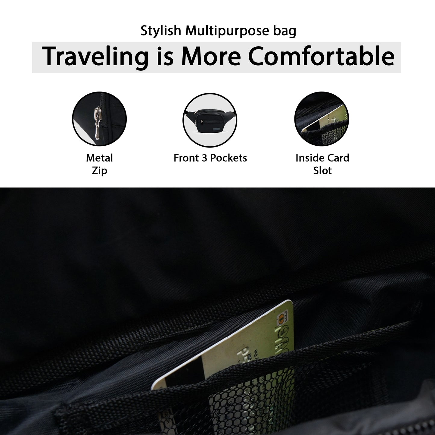 Triple Zip Premium Synthetic Leather Unisex Fanny pack, Adjustable waist and body Strap | Light-weight Waist bag (Copy)