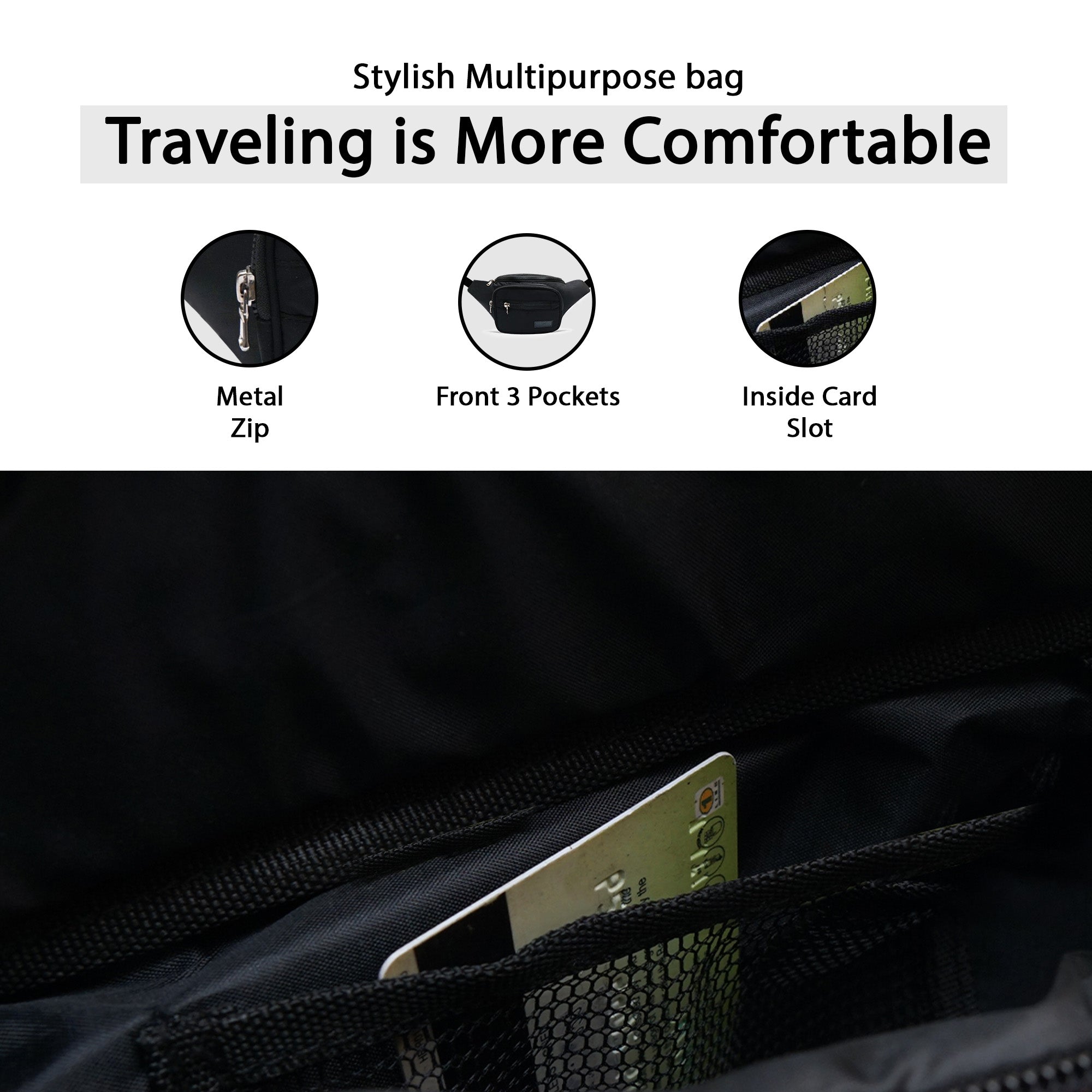 Triple Zip Leather Fanny Pack