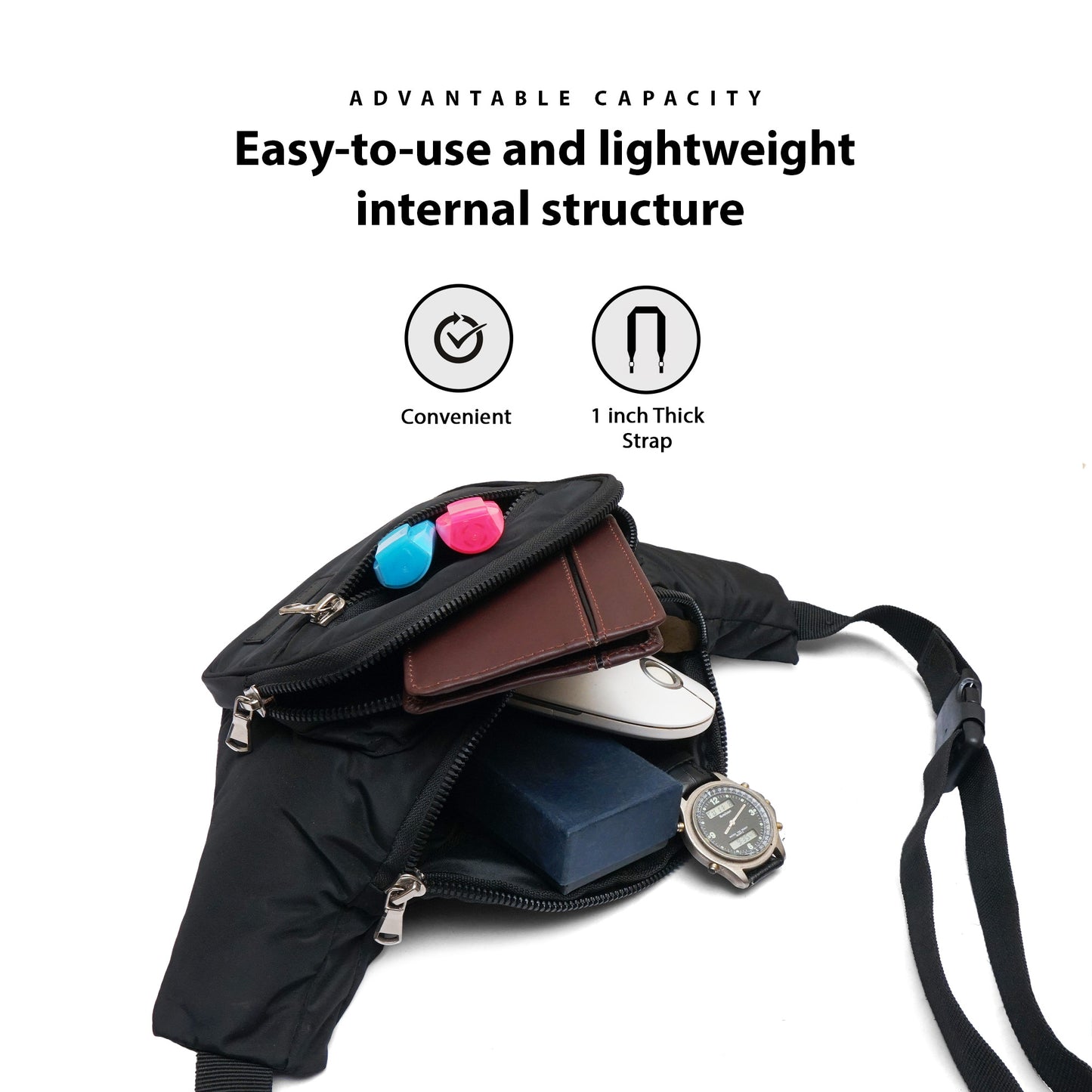 Triple Zip Premium Synthetic Leather Unisex Fanny pack, Adjustable waist and body Strap | Light-weight Waist bag (Copy)