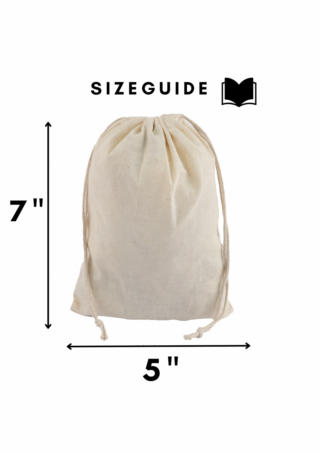 5x7 in natural cotton muslin, 110 gsm double drawstring bag