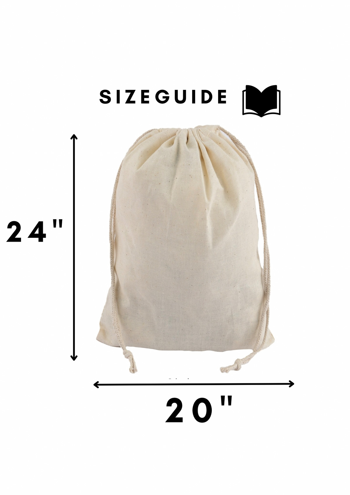 20x24 in natural cotton muslin, 110 gsm double drawstring bag