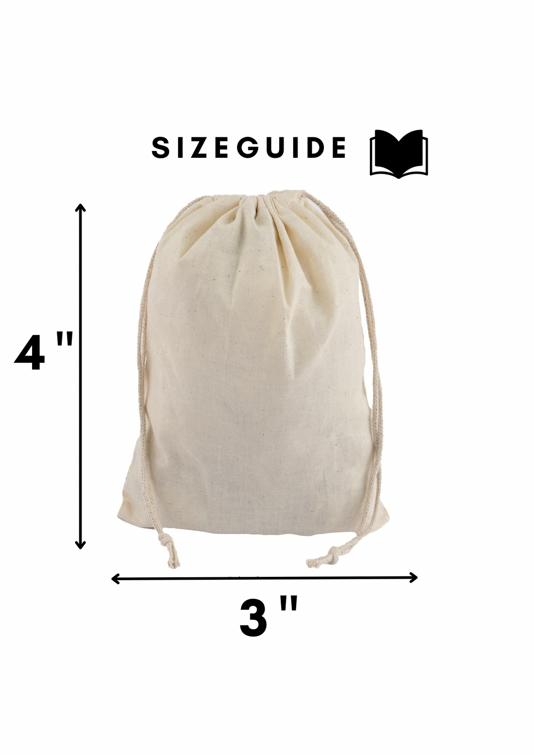 3x4 in natural cotton muslin, 110 gsm double drawstring bag