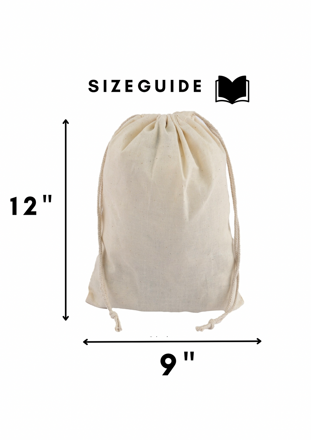 9x12 in natural cotton muslin, 110 gsm double drawstring bag