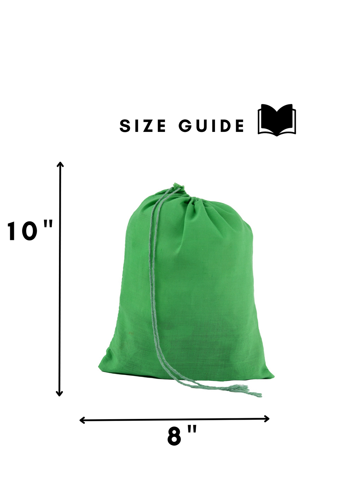 8x10 in green cotton muslin, 145 gsm single drawstring bag