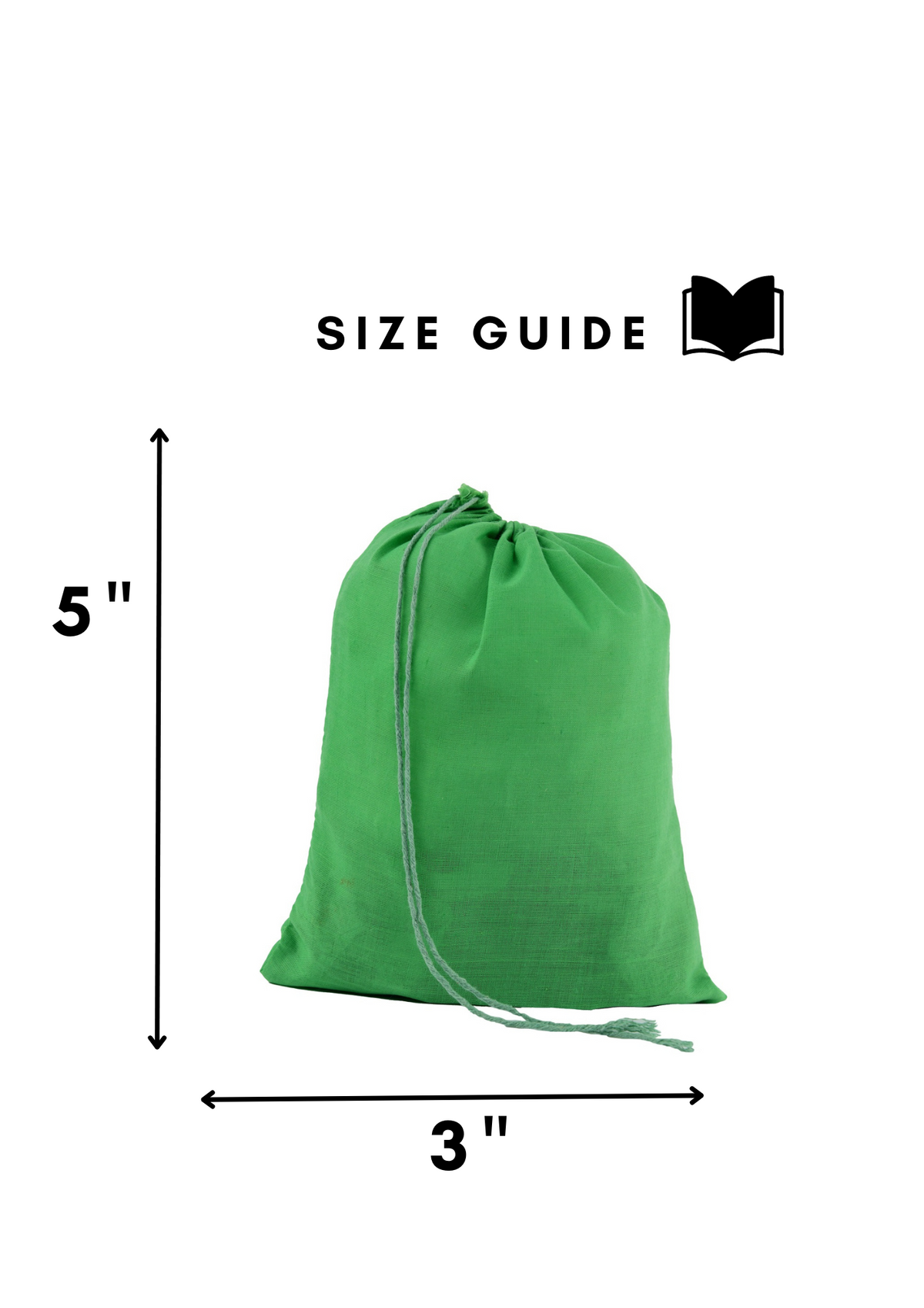 3x5 in green cotton muslin, 145 gsm single drawstring bag