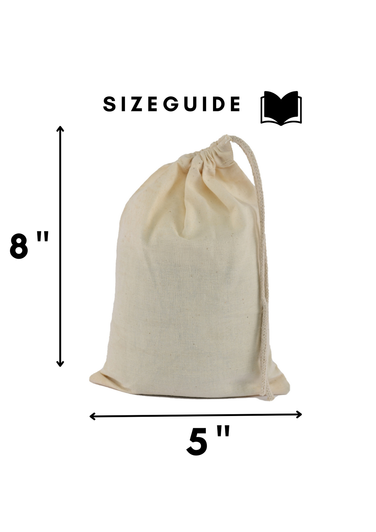 5x8 in natural cotton muslin, 110 gsm single drawstring bag