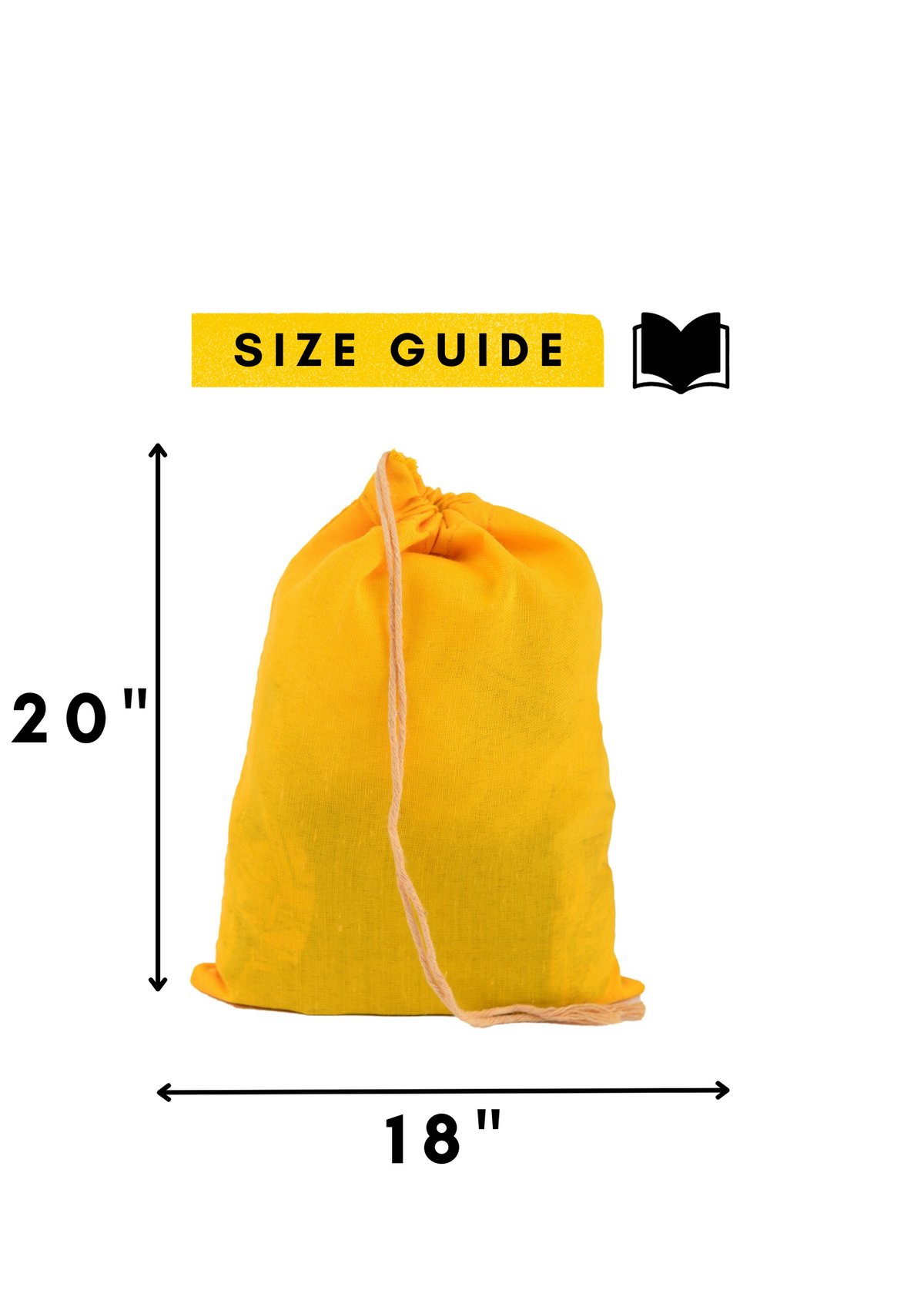18x20 in yellow cotton muslin, 145 gsm single drawstring bag