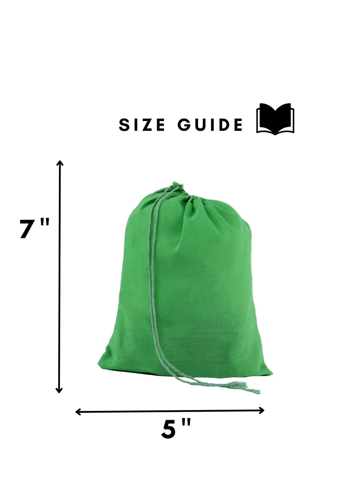 5x7 in green cotton muslin, 145 gsm single drawstring bag