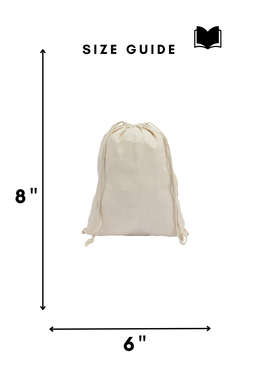 6x8 in natural cotton canvas, 210 gsm double drawstring bag