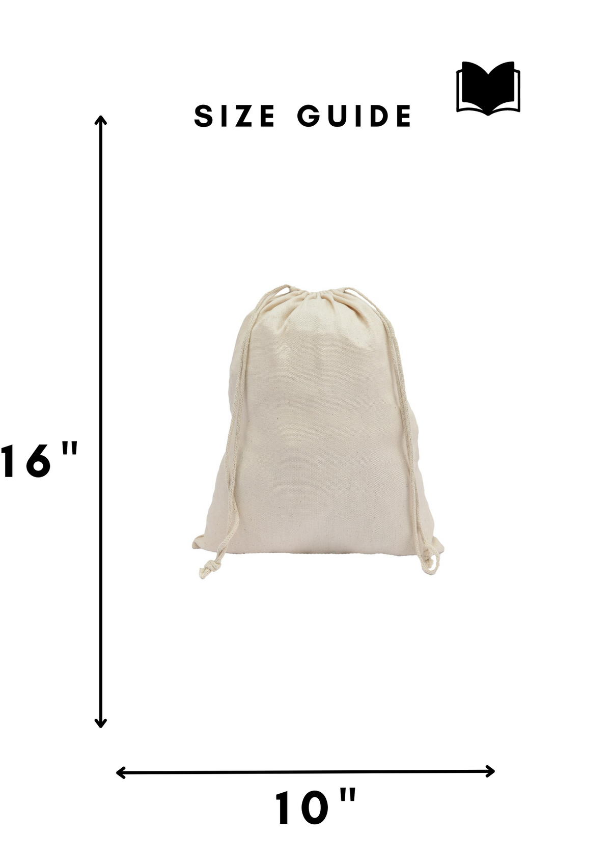 10x16 in natural cotton canvas, 210 gsm double drawstring bag