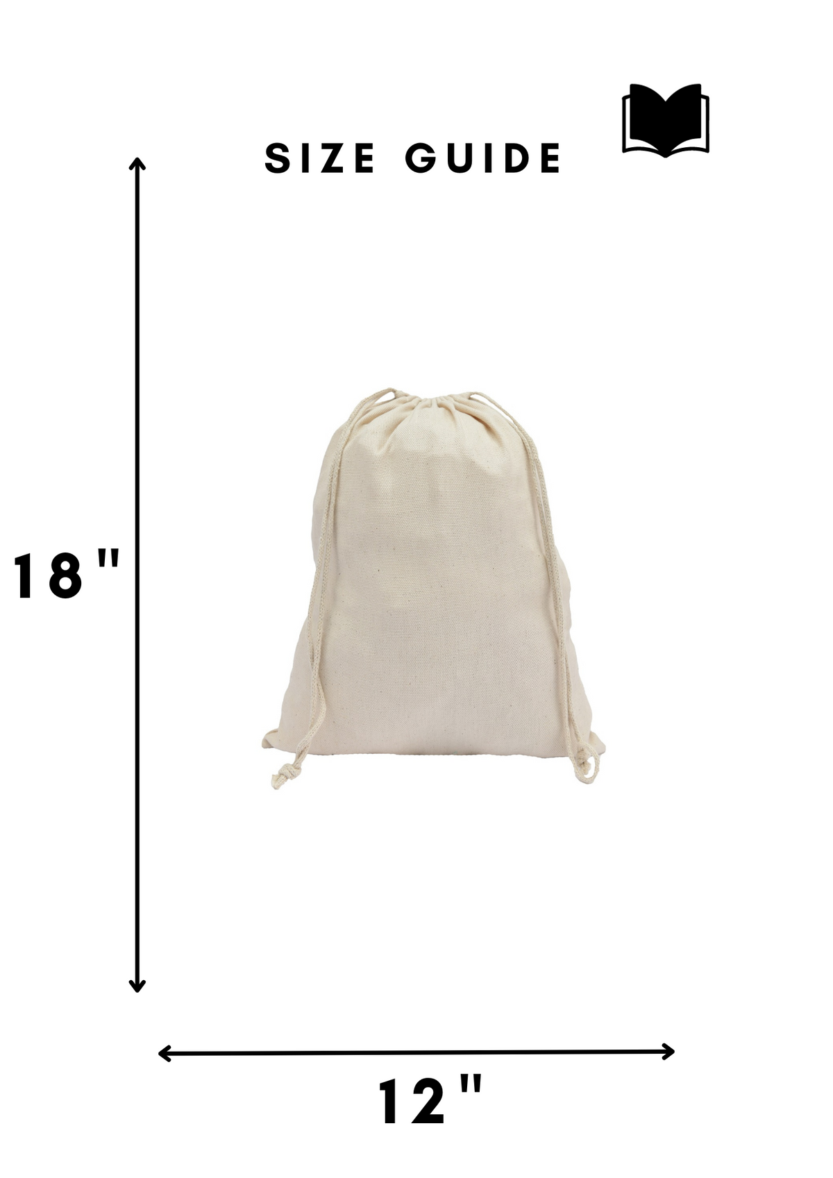 12x18 in natural cotton canvas, 210 gsm double drawstring bag