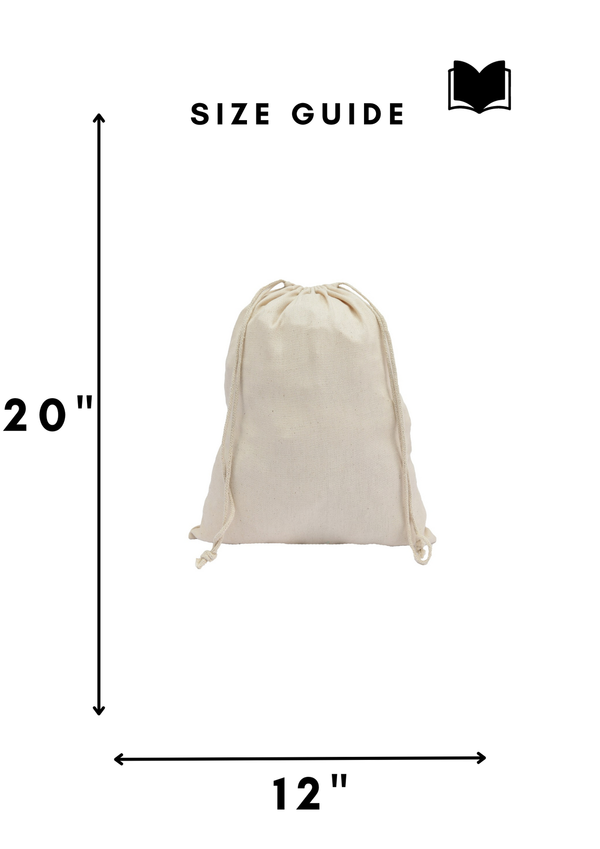 12x20 in natural cotton canvas, 210 gsm double drawstring bag
