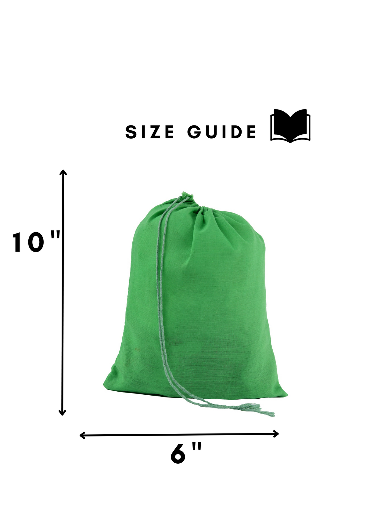 6x10 in green cotton muslin, 145 gsm single drawstring bag