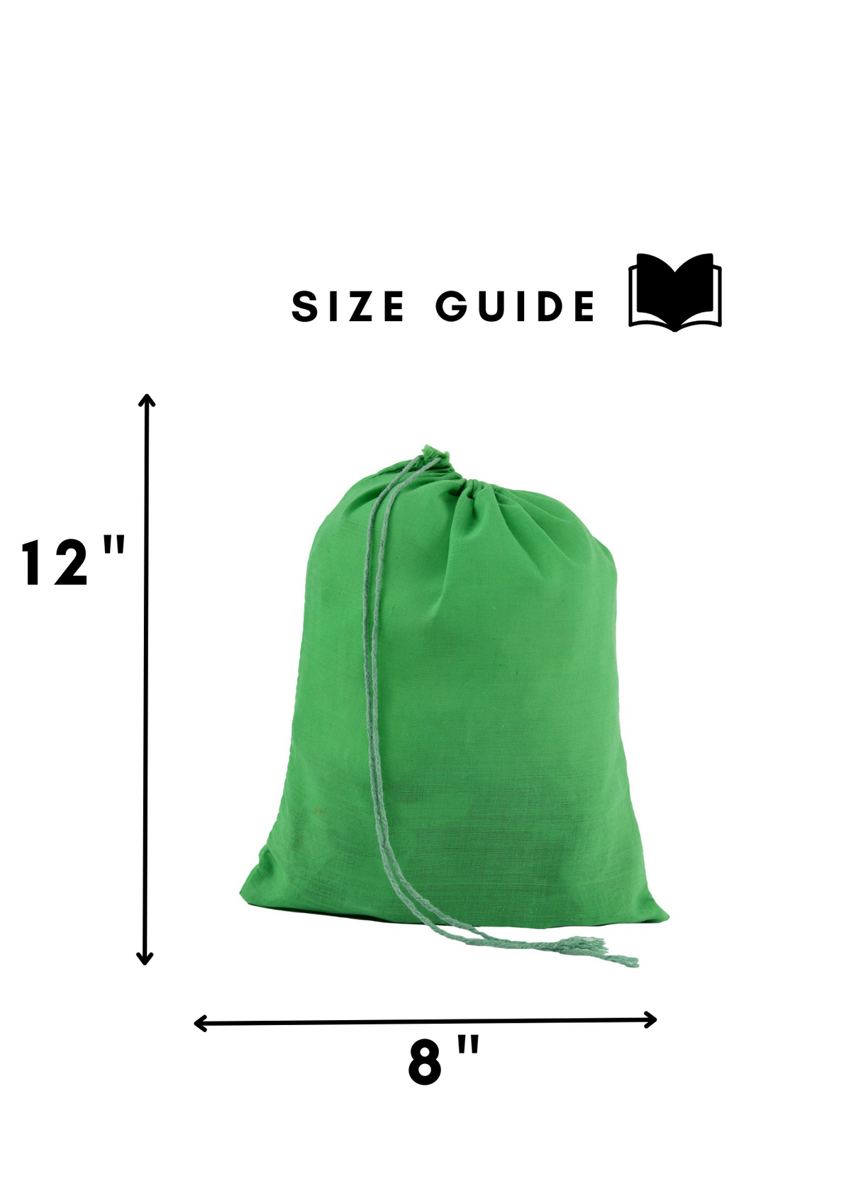 8x12 in green cotton muslin, 145 gsm single drawstring bag
